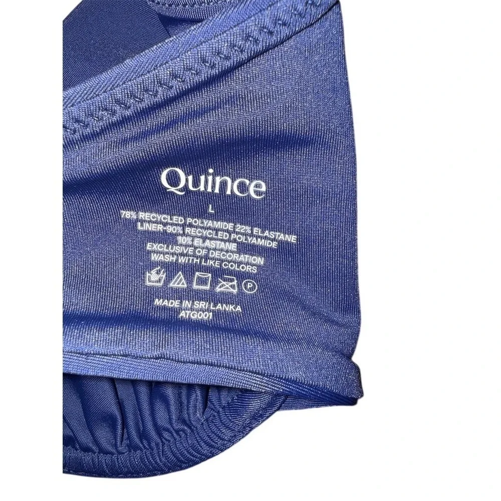 Quince Bikini Top Womens Size L Navy Blue Underwire Balconette Tie Back bikini